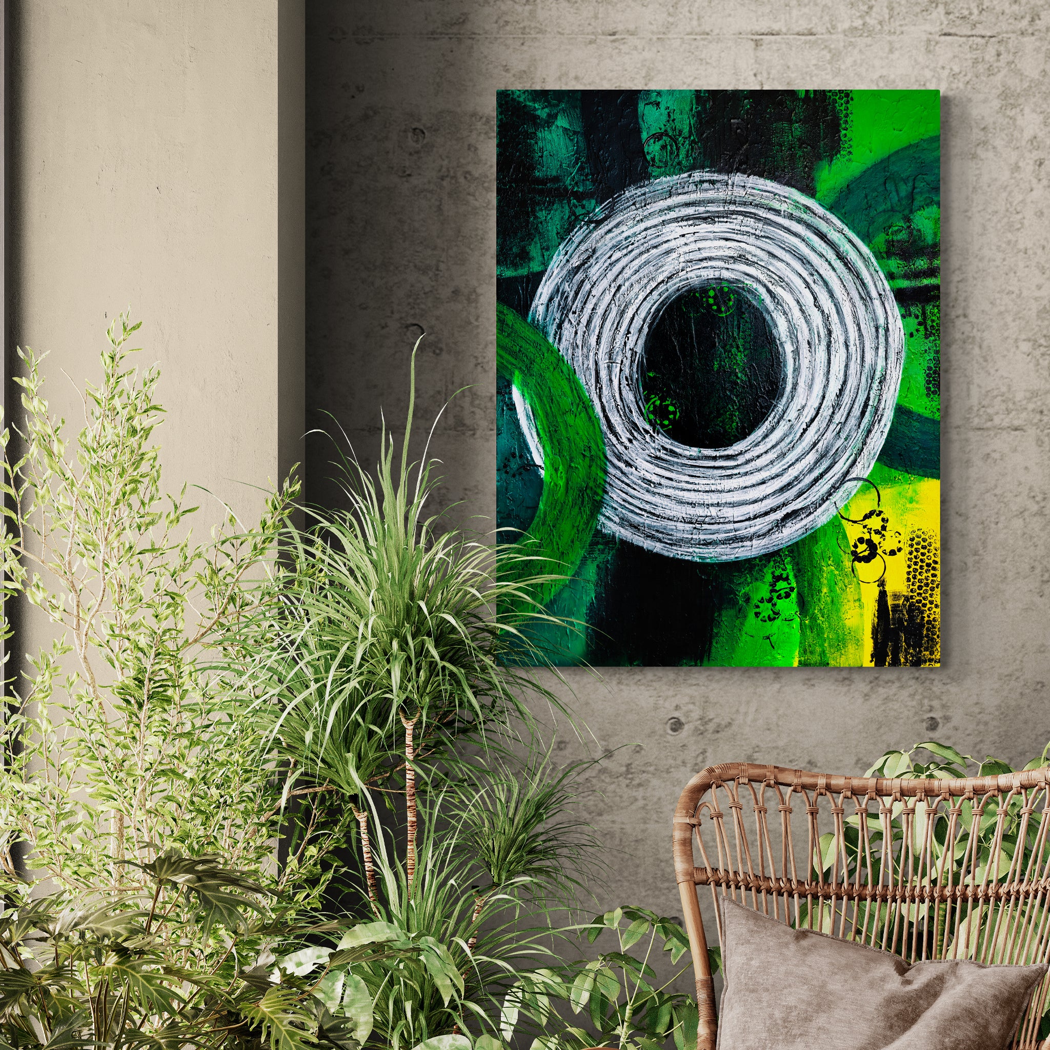 Abstract acrylic painting - "Rings of Distant Echoes" - Original Handmade Canvas Painting