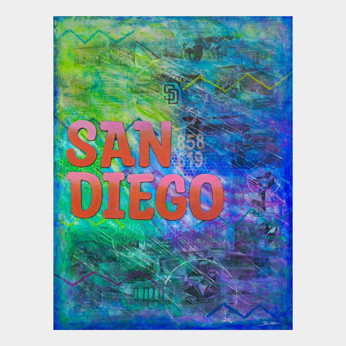 Abstract acrylic painting -  America's Finest City – Original Mixed Media Canvas Painting, 30" × 40"