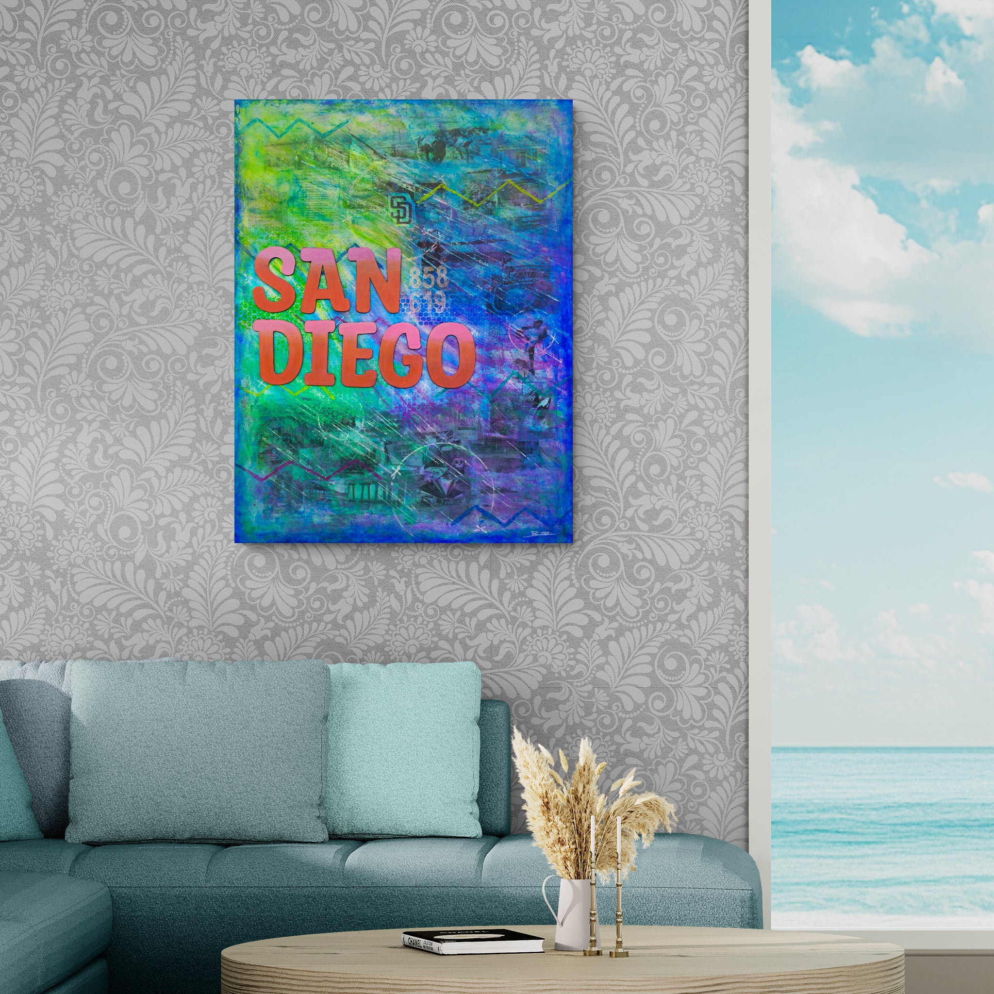 Abstract acrylic painting -  America's Finest City – Original Mixed Media Canvas Painting, 30" × 40"