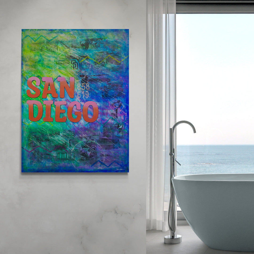 Abstract acrylic painting -  America's Finest City – Original Mixed Media Canvas Painting, 30" × 40"