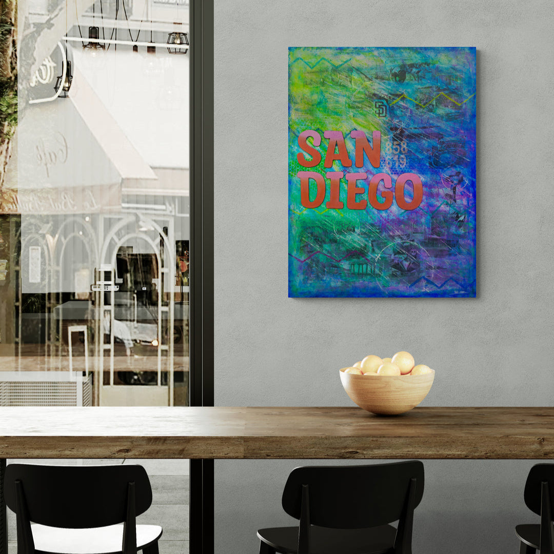Abstract acrylic painting -  America's Finest City – Original Mixed Media Canvas Painting, 30" × 40"