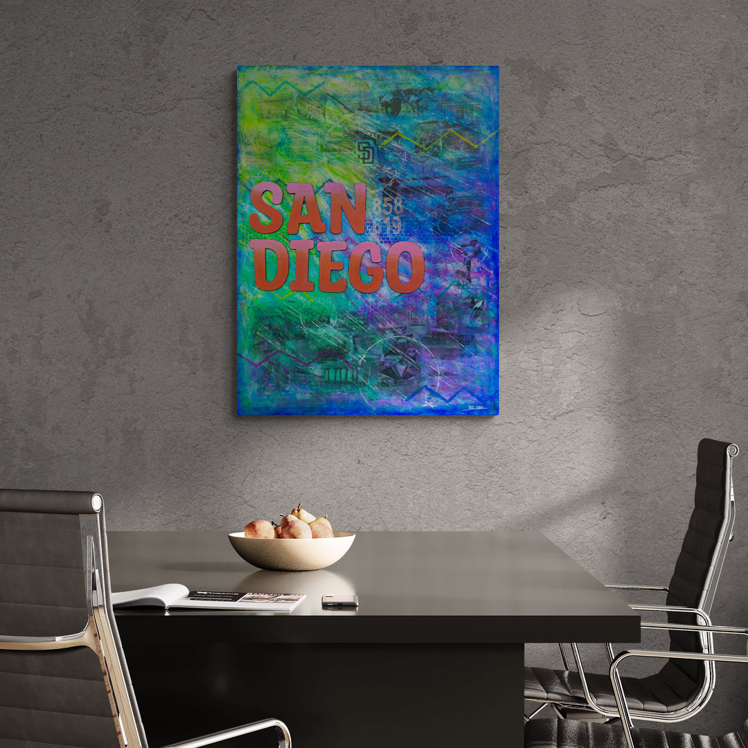 Abstract acrylic painting -  America's Finest City – Original Mixed Media Canvas Painting, 30" × 40"