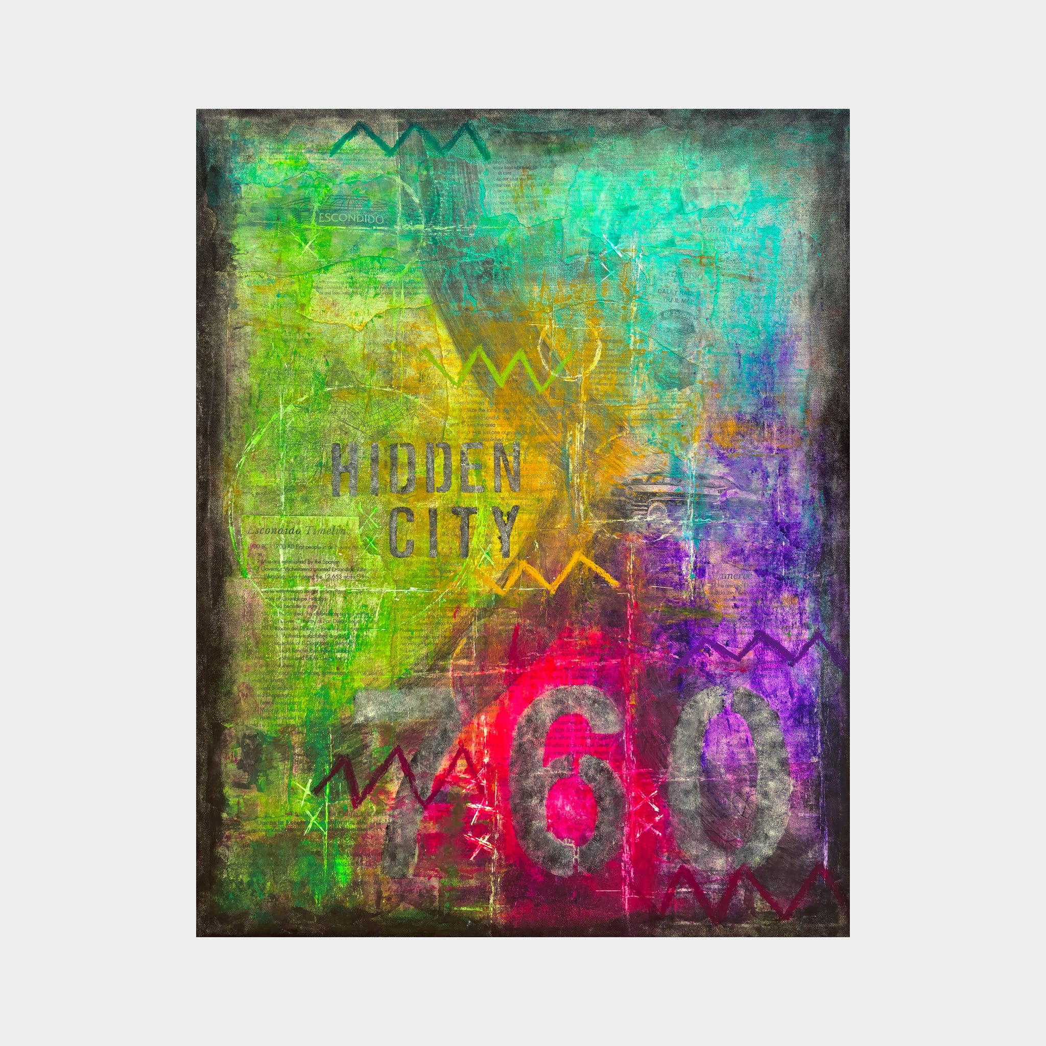 Abstract acrylic painting -  Hidden City – Original Mixed Media Canvas Painting, 24" × 30"