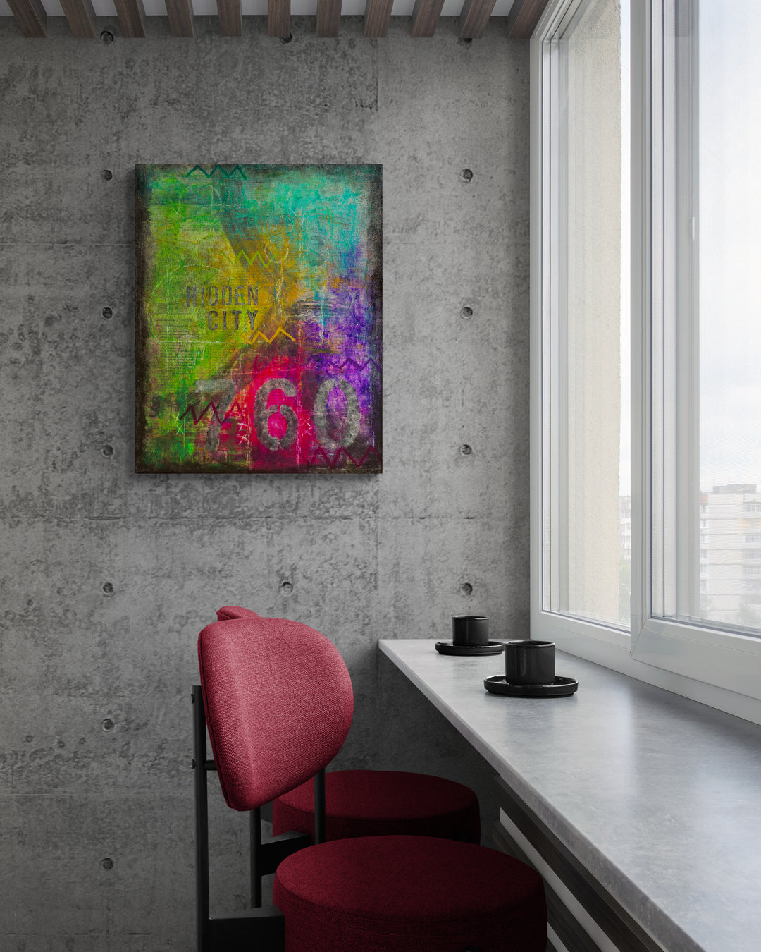 Abstract acrylic painting -  Hidden City – Original Mixed Media Canvas Painting, 24" × 30"