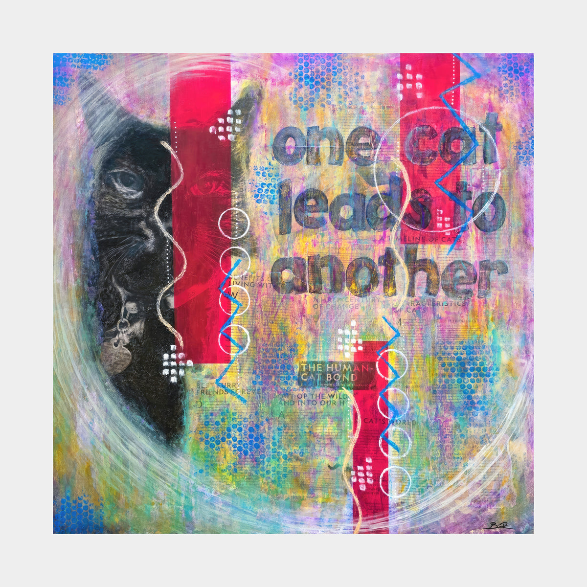 Abstract acrylic painting -  One Cat Leads to Another – Original Mixed Media Canvas Painting | Cat Art