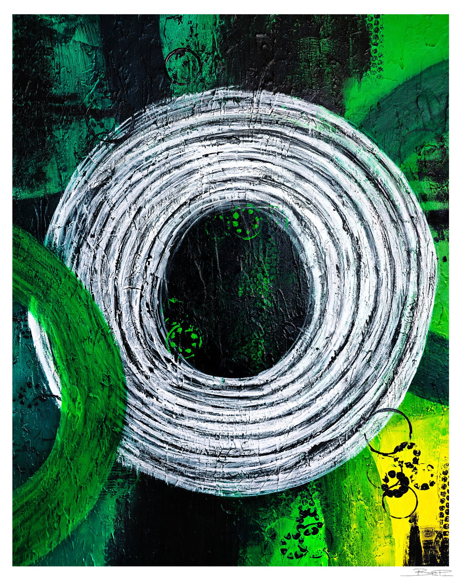 Rings of Distant Echoes art print full view showing grunge-inspired abstract composition