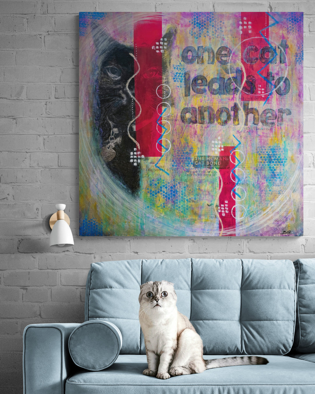 One Cat Leads to Another – Original Mixed Media Canvas Painting | Cat Art